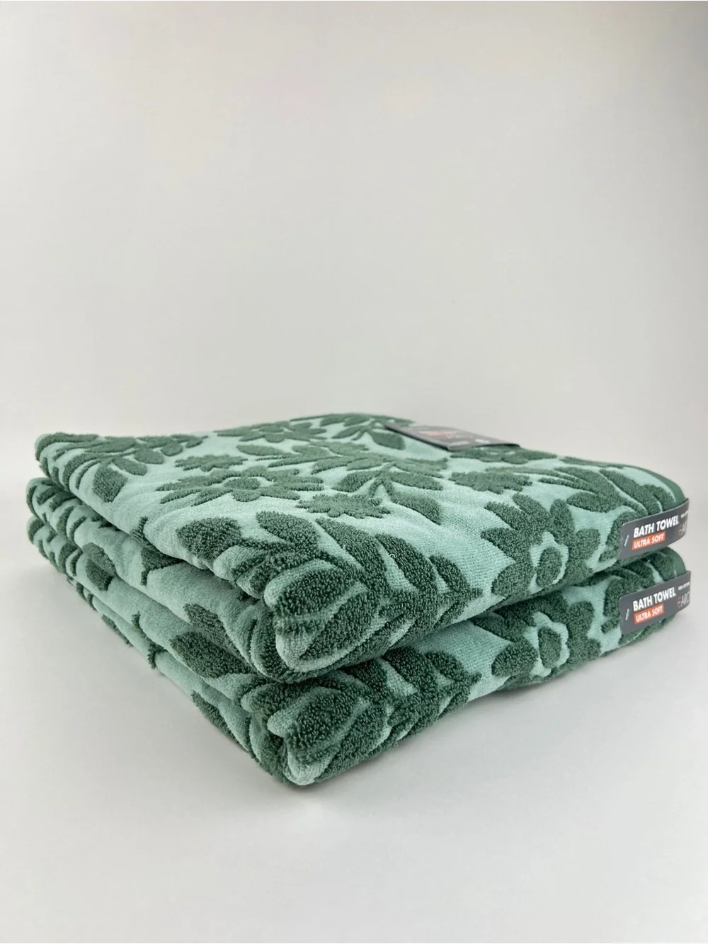 Caro Home Bath Towels Green Floral Embroidered Ultra Soft Cotton 2 Pc NEW